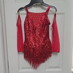Red Sequin Fringe Dance Costume